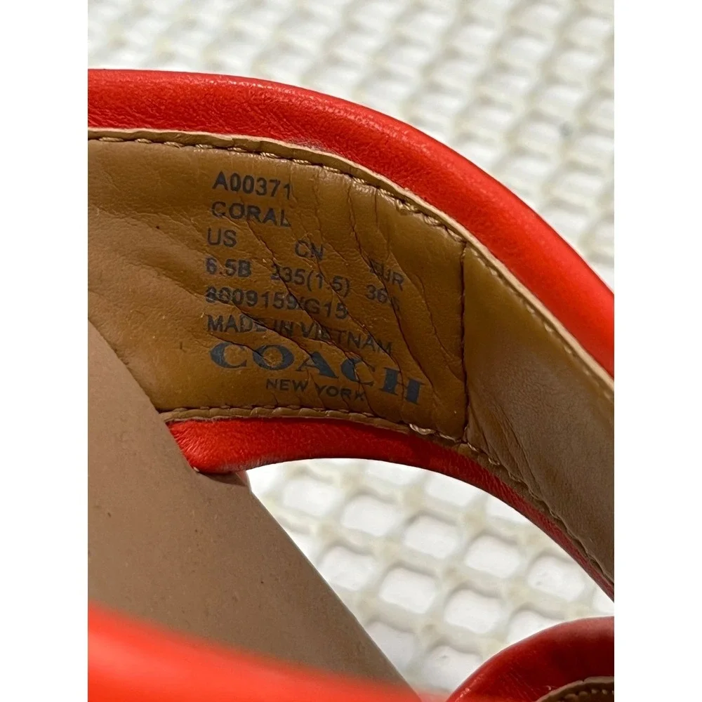 COACH Crossband‎ Sandals Slides Leather 6.5B Brown Orange Gold Hardware EUC